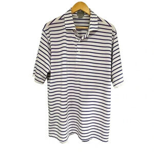 Fennec Men's White & Blue Striped Short Sleeve golf Polo Shirt Size Large